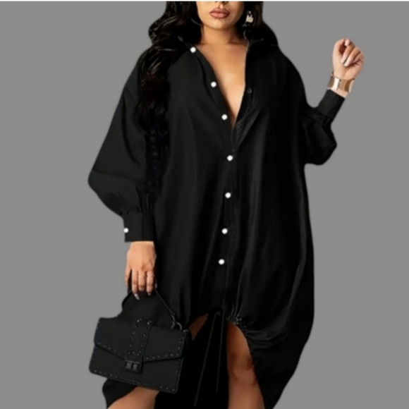 🛑BOGO FREE 🆕Chic Collared Drawstring Hem Shirt Dress - Picture 7 of 10